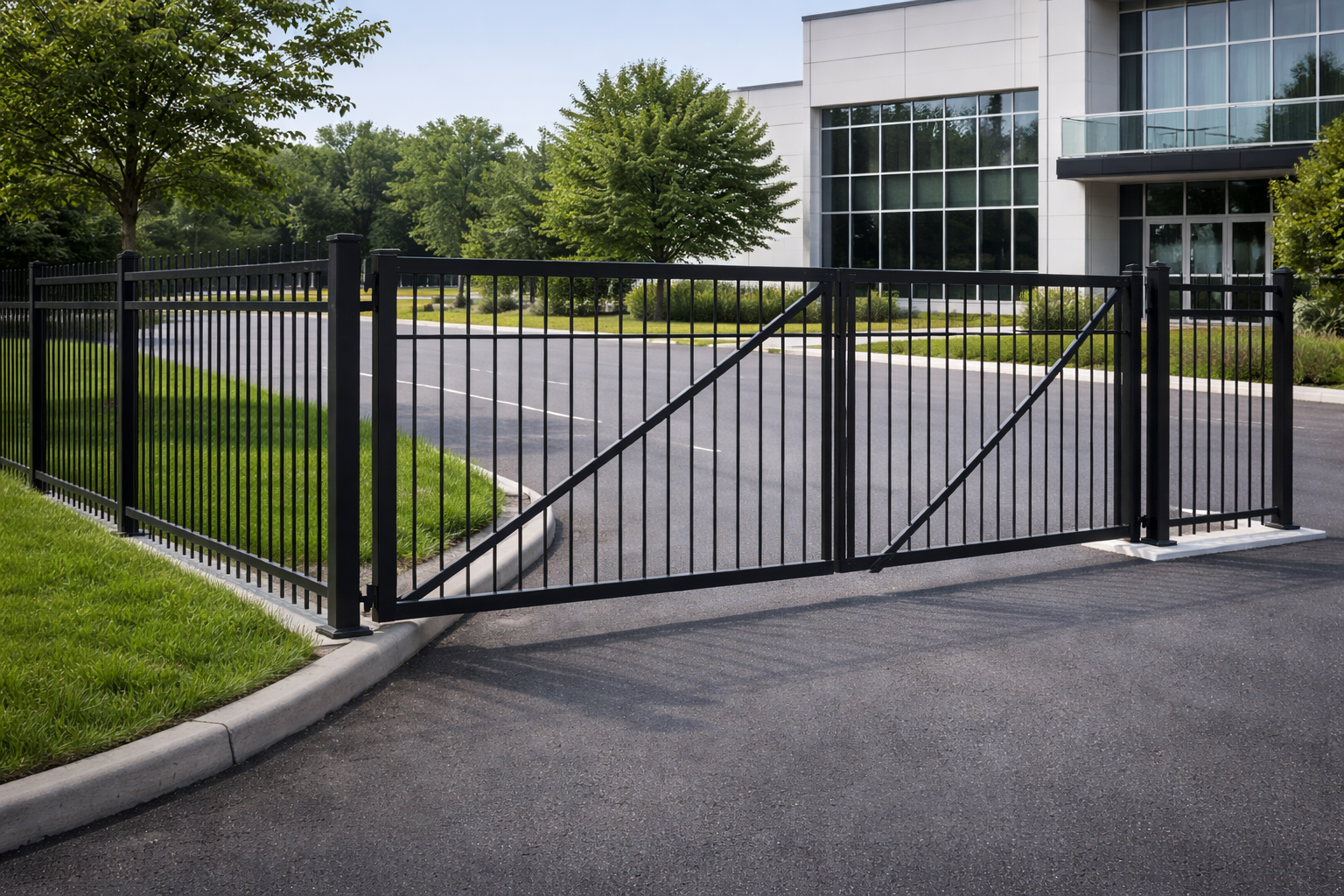 Commercial swing gate installation